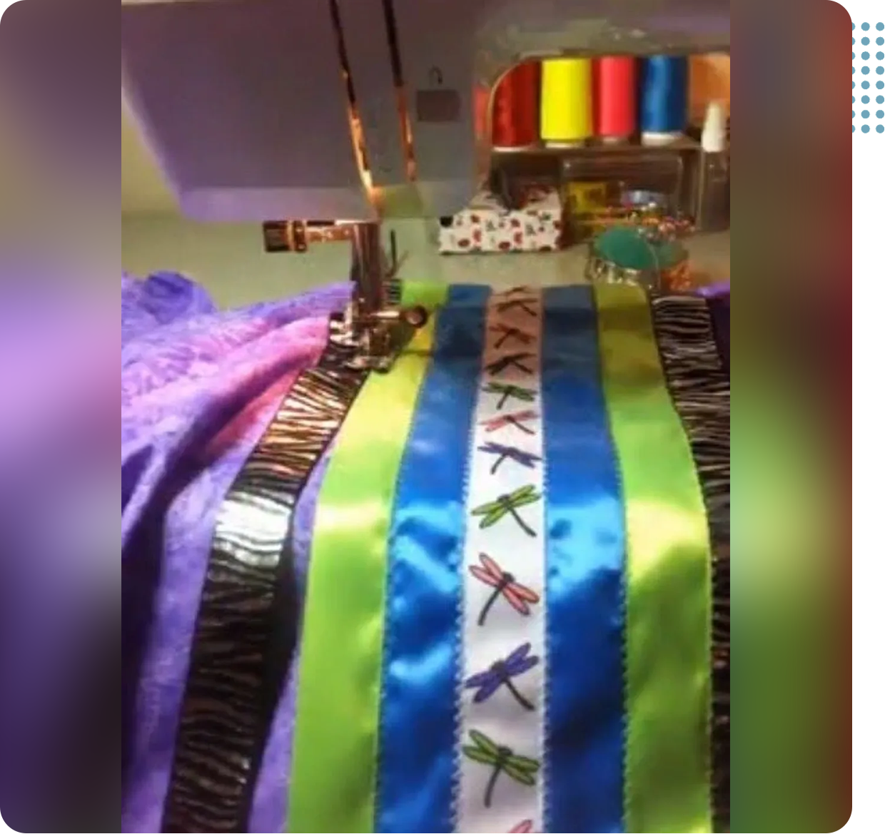 A sewing machine with a colorful ribbon on it.