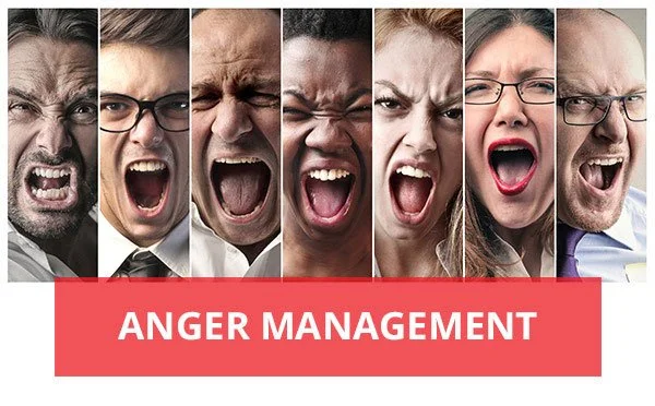 Angry faces collage with "Anger Management" banner